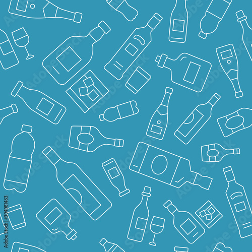 Bottle background - Vector seamless pattern of drink and alcohol for graphic design