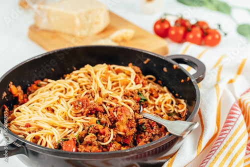 Spaghetti Bolognese With Carrots, Pepper and Courgette