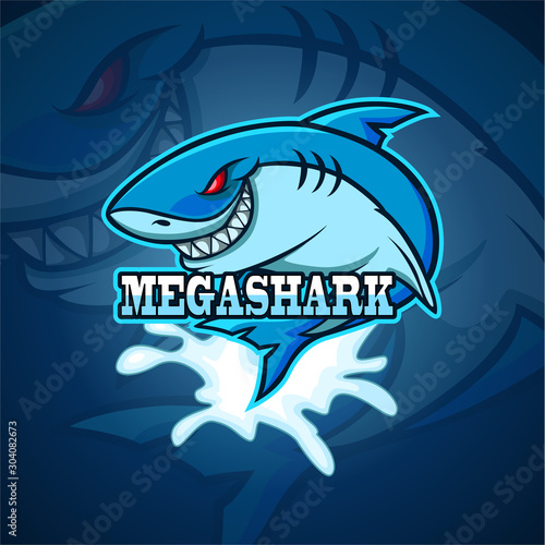 Shark cartoon mascot esport logo design.