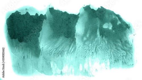 Abstract watercolor background hand-drawn on paper. Volumetric smoke elements. Blue-Green color. For design  web  card  text  decoration  surfaces.