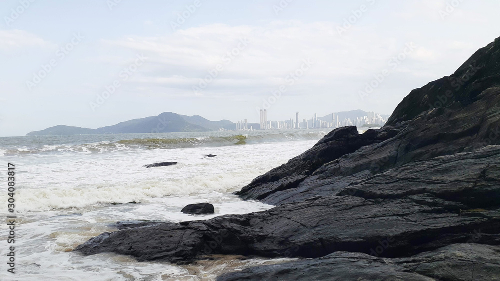 Beautiful Stone and the Sea in Camboriú, Santa Catarina, Brazil