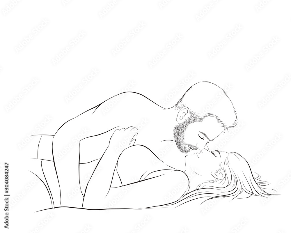 loving young couple hug and kiss together. vector illustration isolated cartoon hand drawn loving young couple hug and kiss together. vector illustration isolated cartoon hand drawn