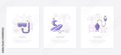 Leisure activities and sport - line design style banners
