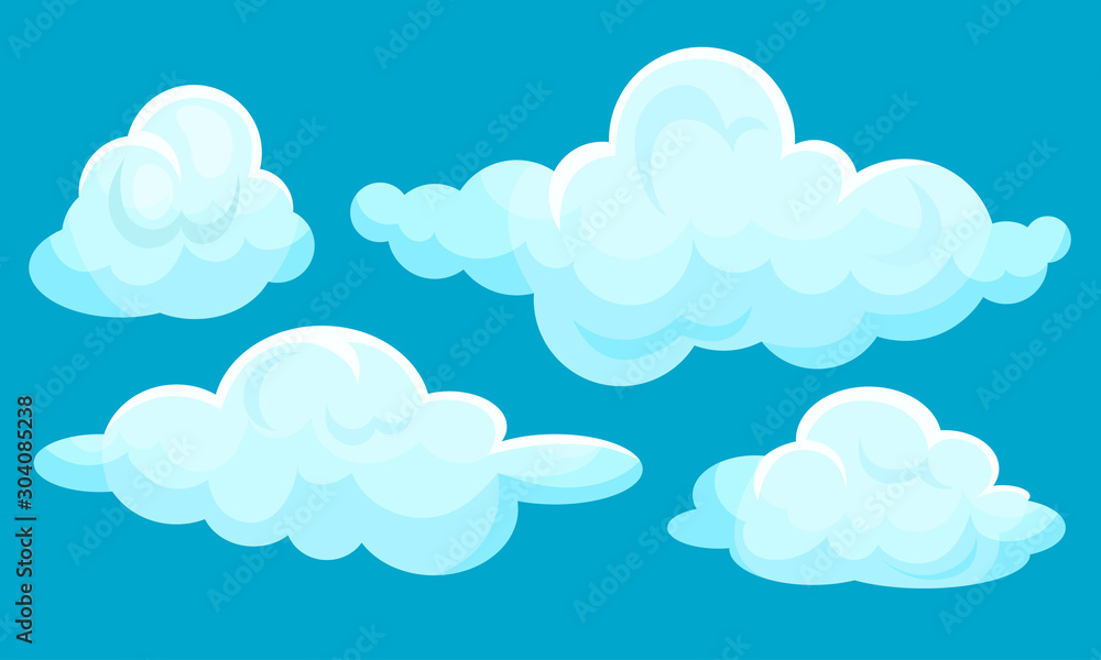 Set of white clouds. Vector illustration on a blue background. Set of white clouds. Vector illustration on a blue background.