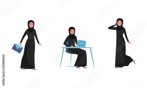 Arab Muslim Woman Character Isolated On White Background