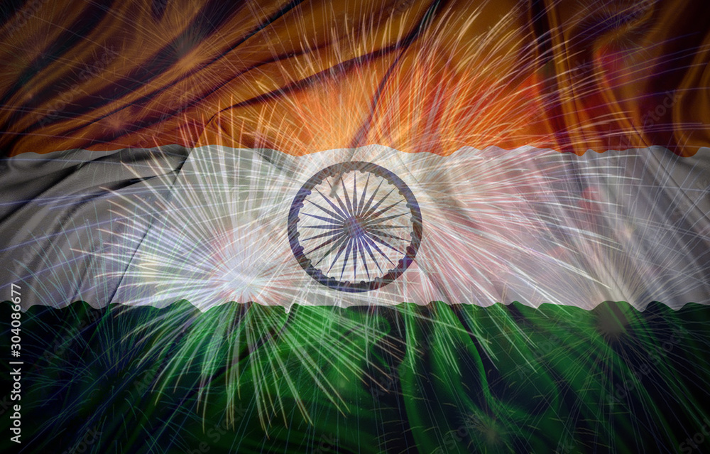 Close up Indian flag with fireworks background Stock Illustration | Adobe  Stock