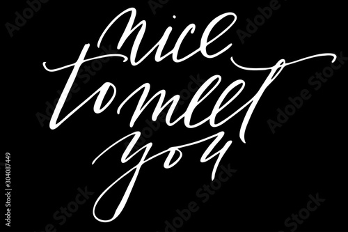 Greeting phrase nice to meet you handwritten text vector