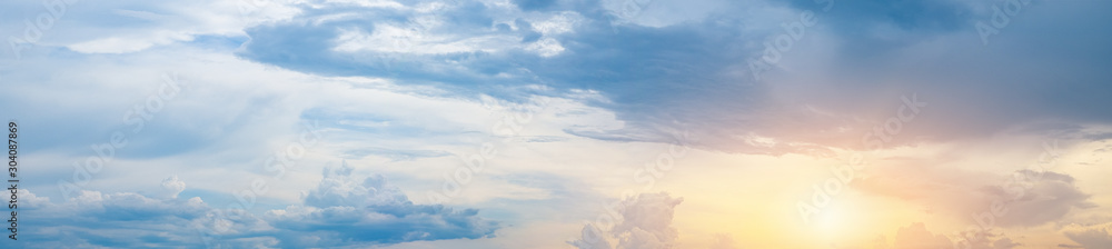 Beautiful blue sky with white clouds and sun Beautiful blue sky with white clouds and sun