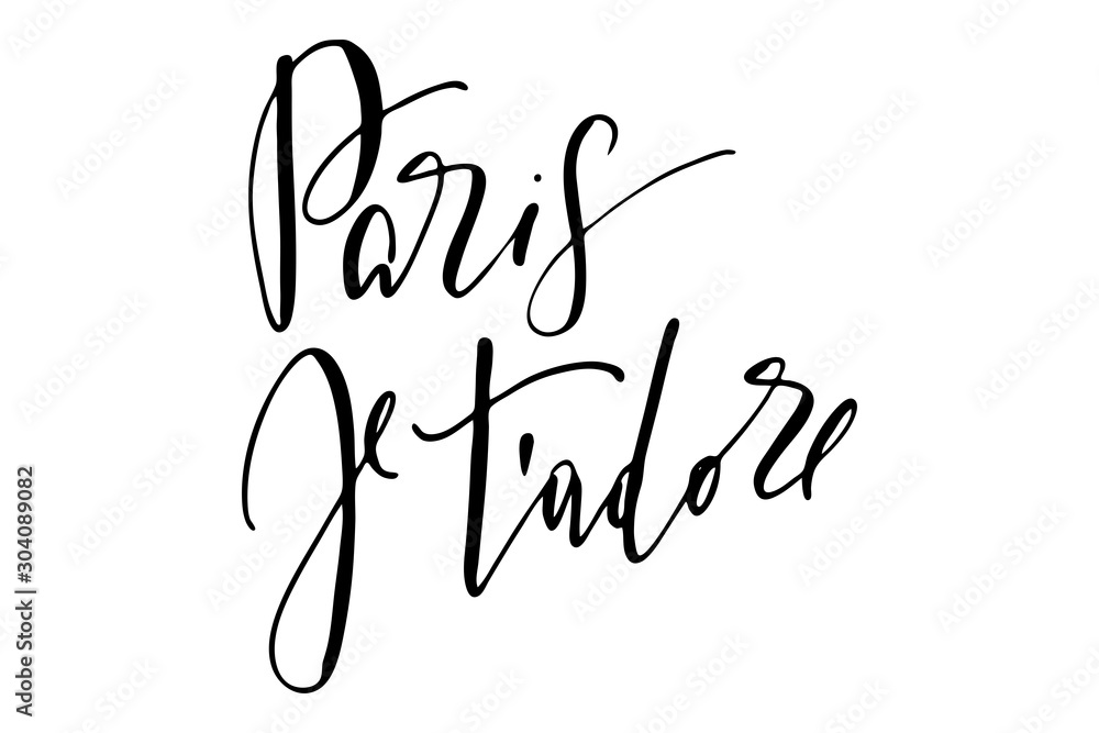 Phrase in French paris i adore you handwritten text vector Phrase in French paris i adore you handwritten text vector