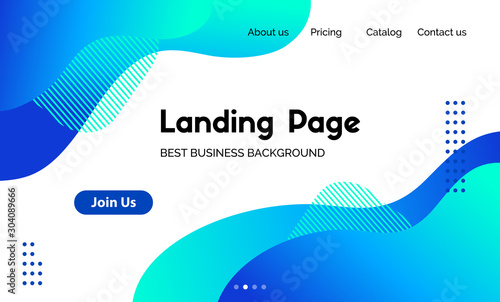 Landing page template. Vector abstract liquid fluid blue background. Corporate business website header