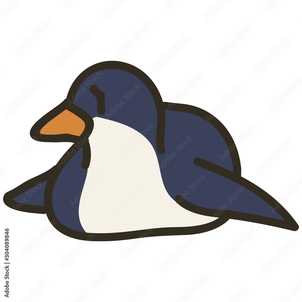 Adorable Lineless Lying Down Cartoon Penguin Clip Art. Arctic Animal Icon.  Hand Drawn Kawaii Polar Bird Motif Illustration Doodle In Flat Color.  Isolated Baby, Nursery And Christmas Bird. Vector. Royalty Free SVG
