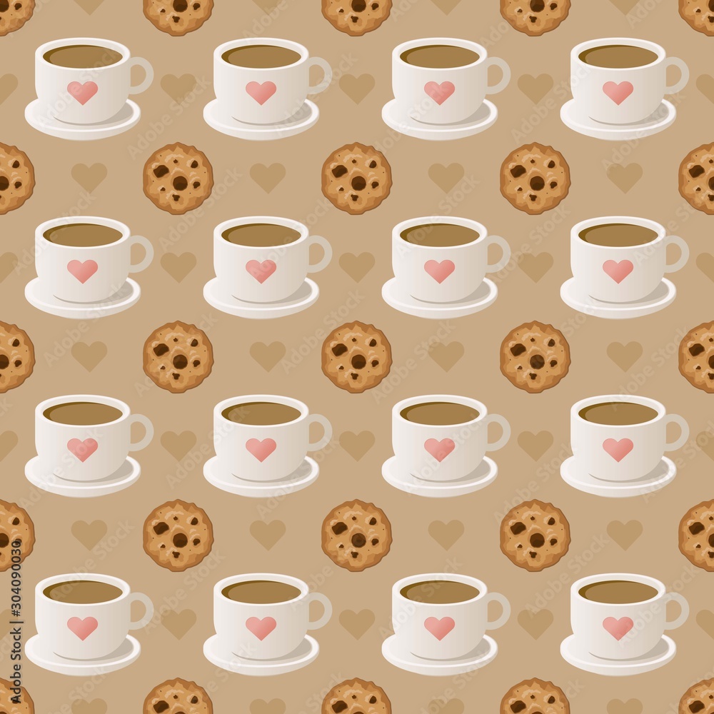 Seamless pattern with cups of coffee and cookies. Seamless pattern with cups of coffee and cookies.
