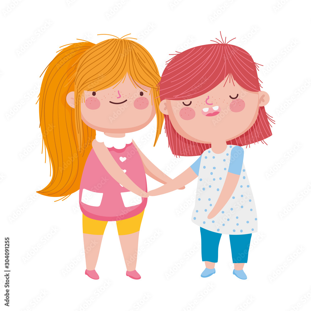 cute little girls holding hands on white background cute little girls holding hands on white background