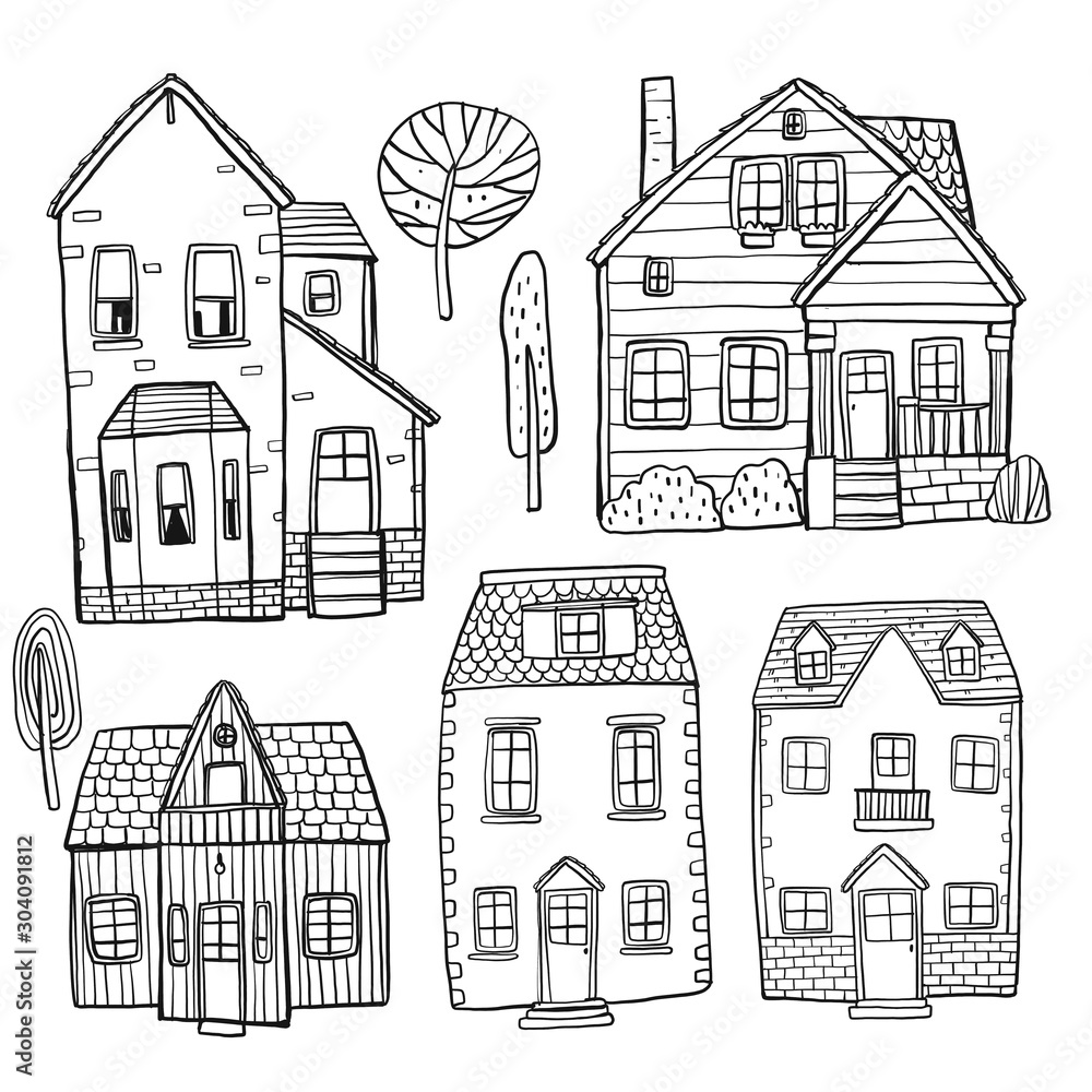 Set of hand drawn buildings Set of hand drawn buildings