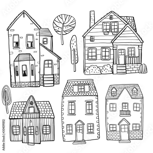 Set of hand drawn buildings