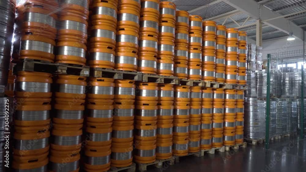 huge warehouse of beer kegs at the factory prepared for export huge warehouse of beer kegs at the factory prepared for export