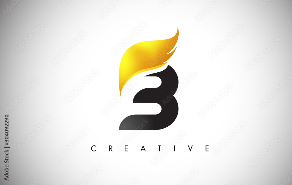 Gold B Letter Wings Logo Design with Golden Bird Fly Wing Icon. Stock ...