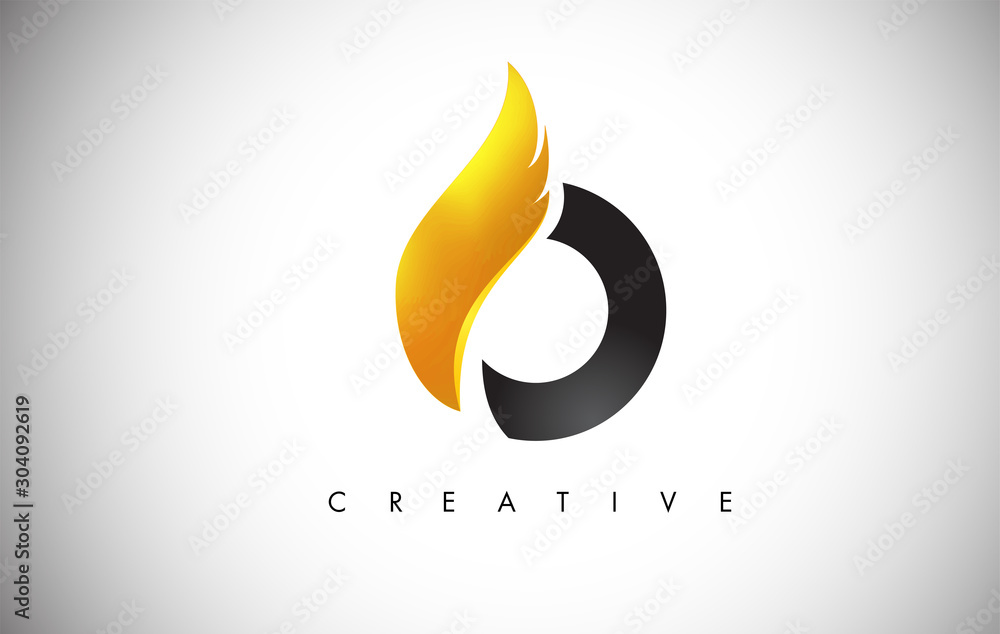 Gold O Letter Wings Logo Design with Golden Bird Fly Wing Icon. Stock ...