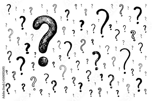 Hand draw question marks sign kit. Doodle illustration. Basis scribble graphics black and white