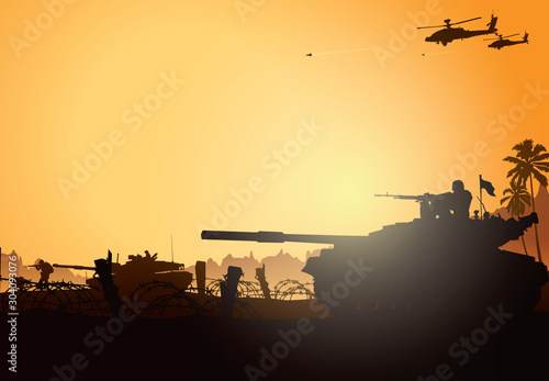 Military vector illustration, Army background, soldiers silhouettes.