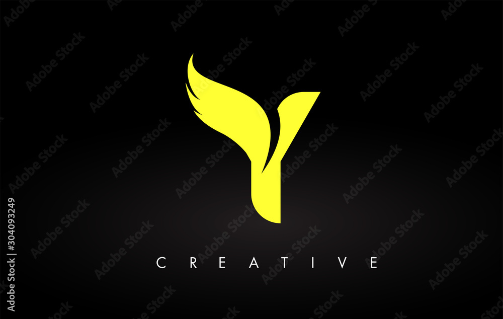 Letter Y logo with Yellow Colors and Wing Design Vector - obrazy, fototapety, plakaty 