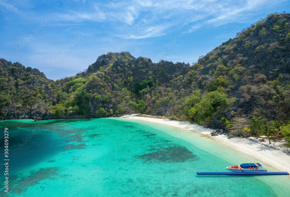 Top view of the Horseshoe Island and beautiful coral reef for snorkeling in Myanmar Top view of the Horseshoe Island and beautiful coral reef for snorkeling in Myanmar