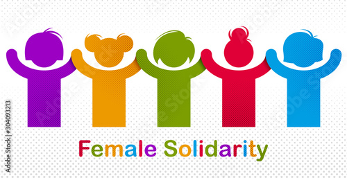 8 March women day international holiday, female solidarity concept, fight for rights tolerance and equality, feminism, girl power, group of protesting, vector illustration or icon.