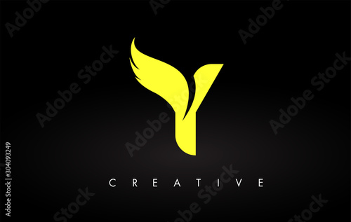 Letter Y logo with Yellow Colors and Wing Design Vector