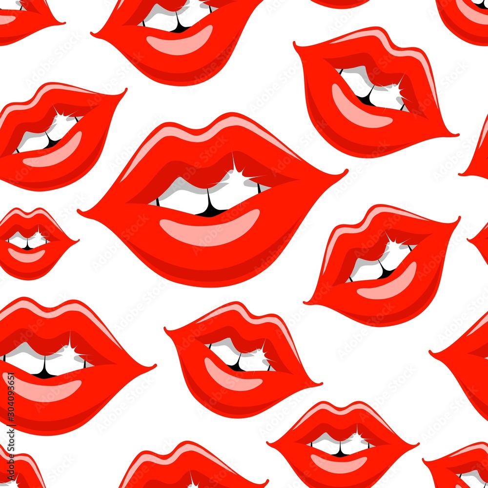 Glamorous seamless pattern with red female mouths. Glamorous seamless pattern with red female mouths.