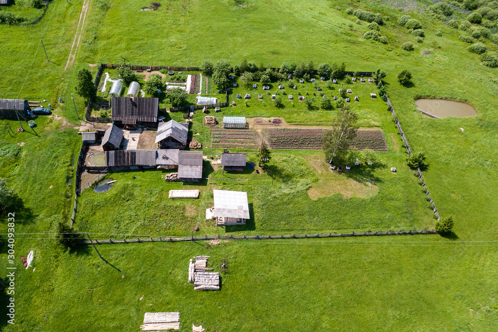 aerial view over the agricultural farm