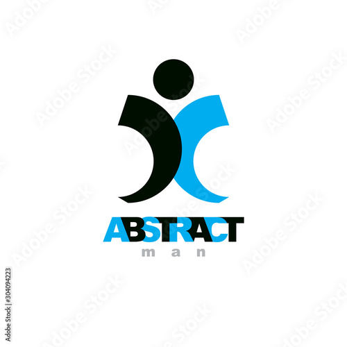 Vector abstract  man with raised reaching up. Corporate leader metaphor illustration. Freedom creative logo, symbol. photo