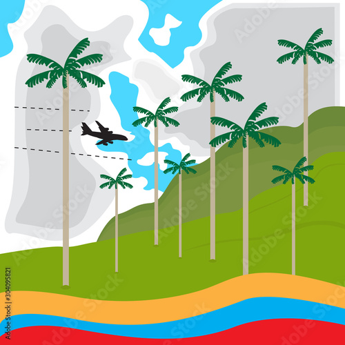 Travel to Colombia. Cocora valley landscape - Vector illustration