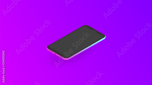 Isometric neon smartphone with gradient back