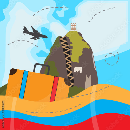 Travel to Colombia. Guatape mountain landscape - Vector illustration