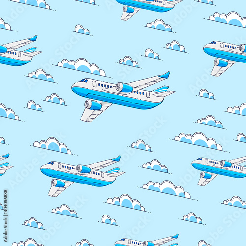 Planes seamless background, airlines air travel concept, vector wallpaper or web site background.