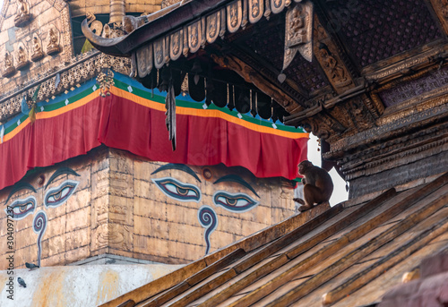 Wallpaper Mural Swayambhunath Stupa, aka The Monkey Temple, during sunrise in Kathmandu, Nepal. A UNESCO Heritage Site. Ancient ruins and stone temples. Torontodigital.ca