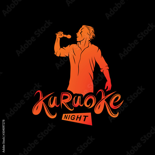 Nightlife entertainment concept, karaoke night vector inscription composed with stage microphone and singing star. Leisure and relaxation lifestyle presentation.