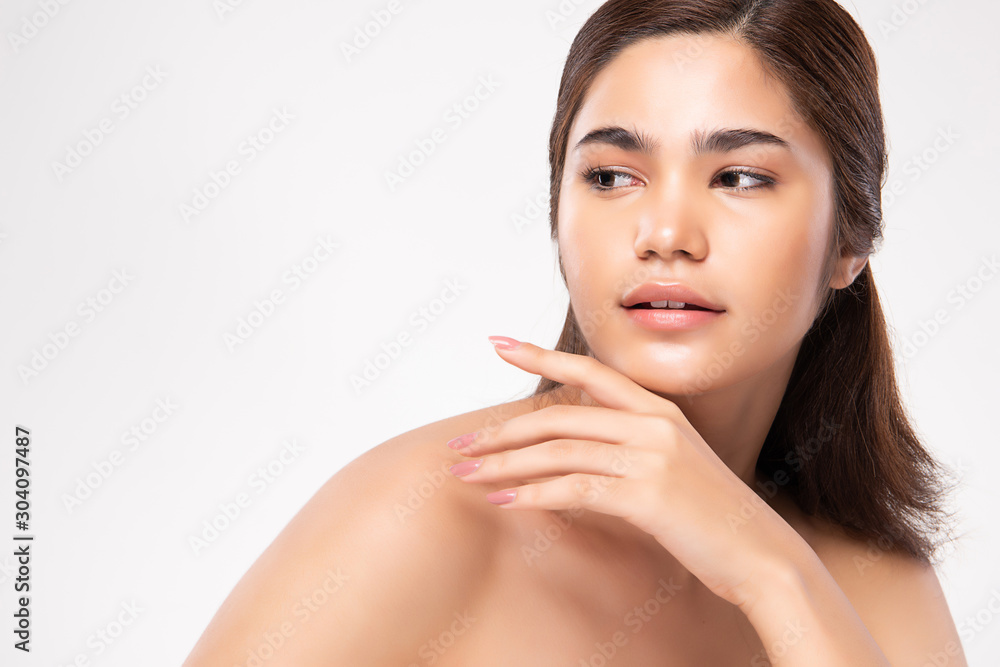 Beautiful young Asian woman touching soft cheek and smile with clean and fresh skin. Happiness and cheerful with, isolated on white background, Beauty and Cosmetics Concept, Beautiful young Asian woman touching soft cheek and smile with clean and fresh skin. Happiness and cheerful with, isolated on white background, Beauty and Cosmetics Concept,