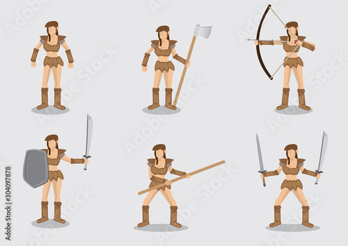 Brave Female Warrior Vector Character Design Set