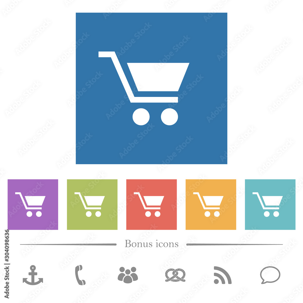 Empty shopping cart flat white icons in square backgrounds Empty shopping cart flat white icons in square backgrounds