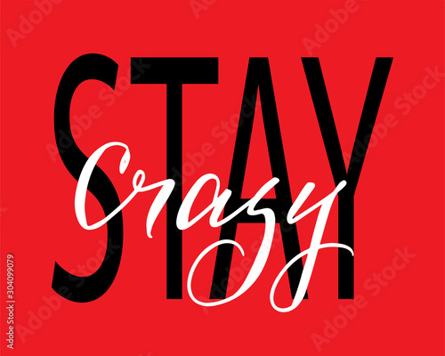 Phrase t-shirt text handwriting lettering writing stay crazy handwritten white text vector