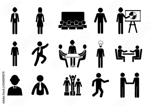 bundle of silhouette business people avatar character vector illustration design