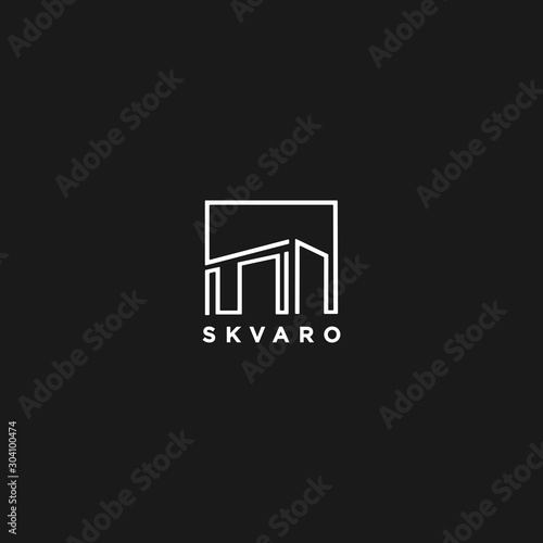 Tiny House Container Logo design template idea with line art