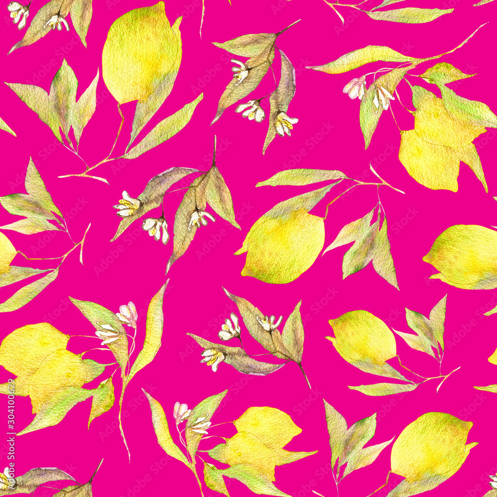 Watercolor seamless pattern with a branch of a lemon. Hand drawn illustration can be used for web page backgrounds, Wallpapers, wrapping paper, greetings, invitations and other designs. Watercolor seamless pattern with a branch of a lemon. Hand drawn illustration can be used for web page backgrounds, Wallpapers, wrapping paper, greetings, invitations and other designs.
