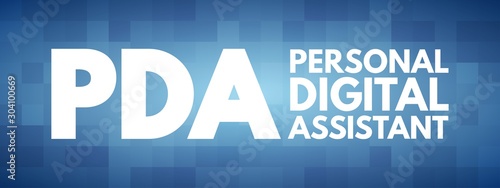 PDA - Personal Digital Assistant acronym, technology concept background
