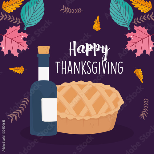 happy thanksgiving day tasty cake wine bottle