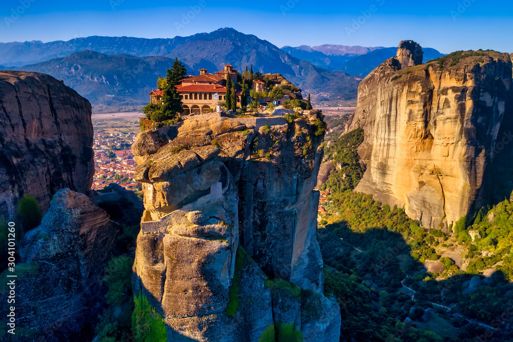 aerial view from the Monastery of the Holy Trinity in Meteora, Greece - obrazy, fototapety, plakaty 