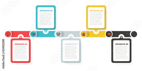 Business infographic workflow diagram design vector with marketing icons and 5 steps, options. 