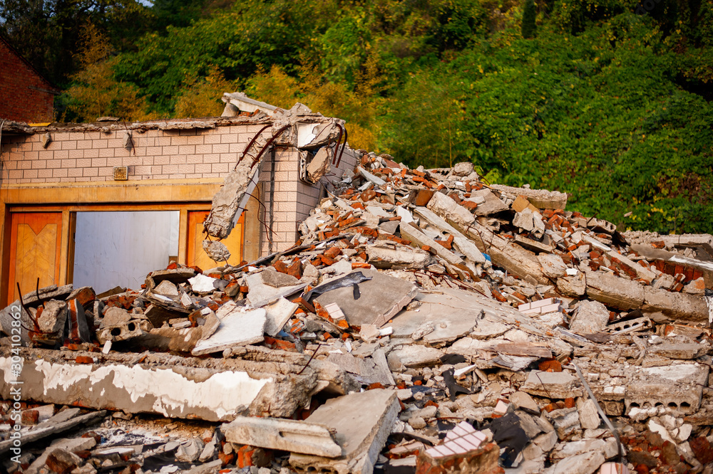 Rubble of destroyed residential apartment buildings Rubble of destroyed residential apartment buildings