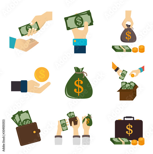 bundle of hands with finance set icons vector illustration design